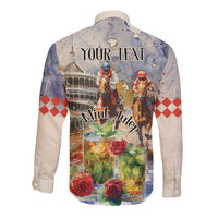 Personalized Kentucky Horse Race Long Sleeve Button Shirt With Mint Julep Cocktail - Wonder Print Shop