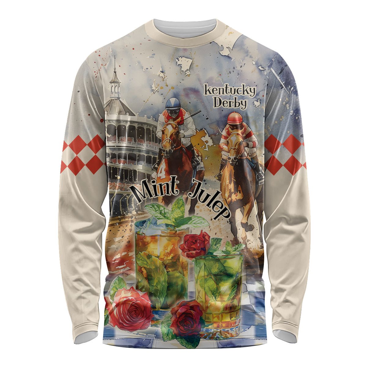 Personalized Kentucky Horse Race Long Sleeve Shirt With Mint Julep Cocktail - Wonder Print Shop
