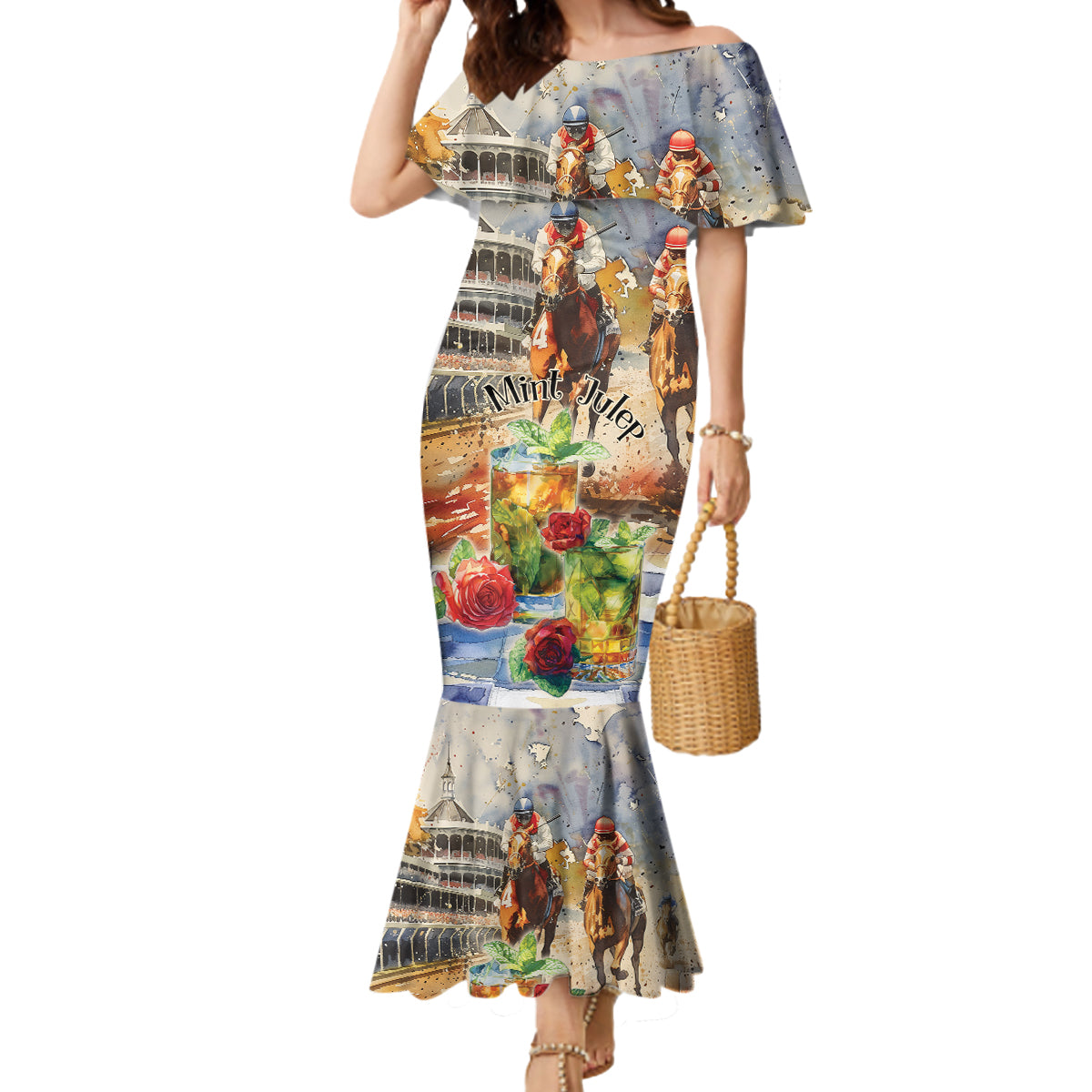 Personalized Kentucky Horse Race Mermaid Dress With Mint Julep Cocktail - Wonder Print Shop