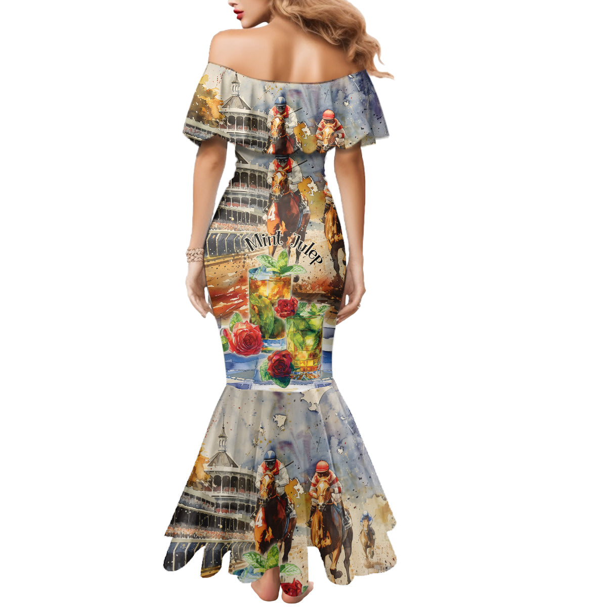 Personalized Kentucky Horse Race Mermaid Dress With Mint Julep Cocktail - Wonder Print Shop