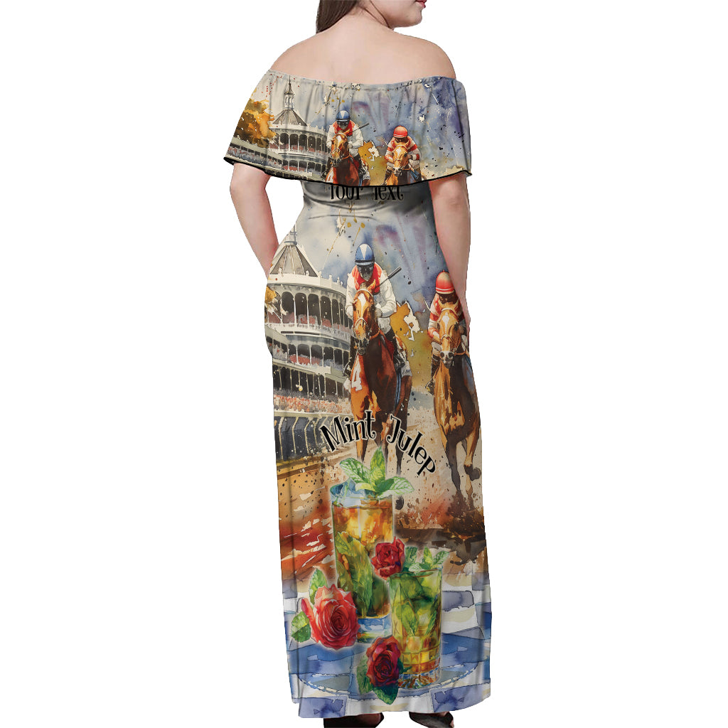 Personalized Kentucky Horse Race Off Shoulder Maxi Dress With Mint Julep Cocktail - Wonder Print Shop