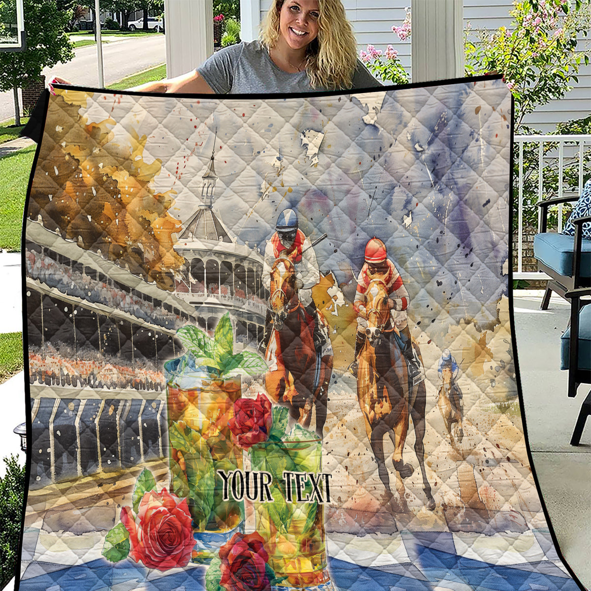 Personalized Kentucky Horse Race Quilt With Mint Julep Cocktail
