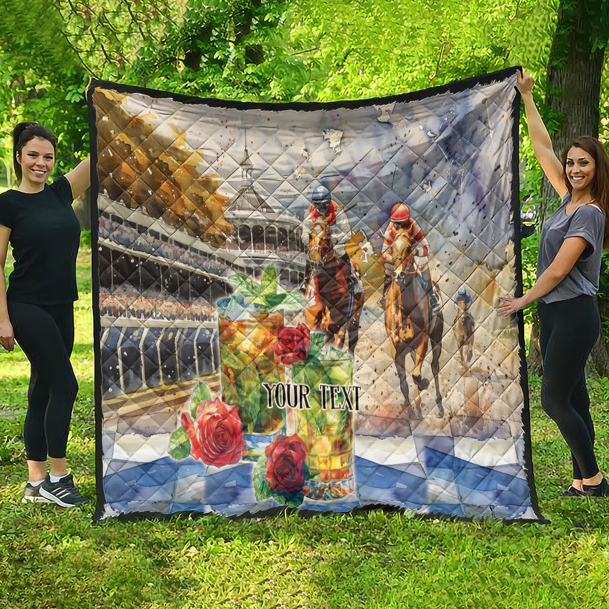 Personalized Kentucky Horse Race Quilt With Mint Julep Cocktail - Wonder Print Shop