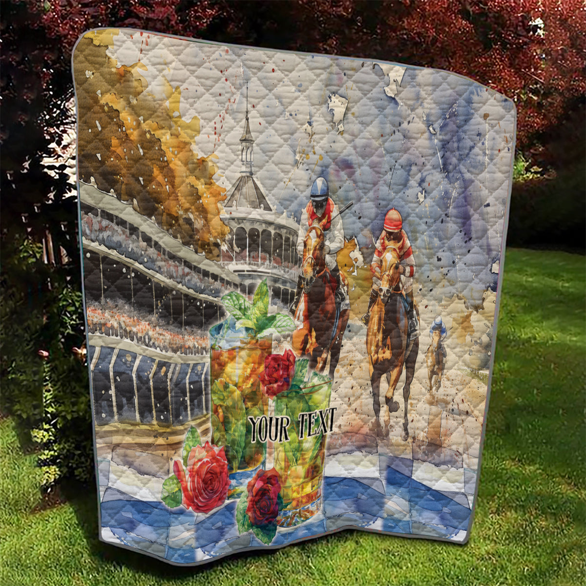 Personalized Kentucky Horse Race Quilt With Mint Julep Cocktail - Wonder Print Shop
