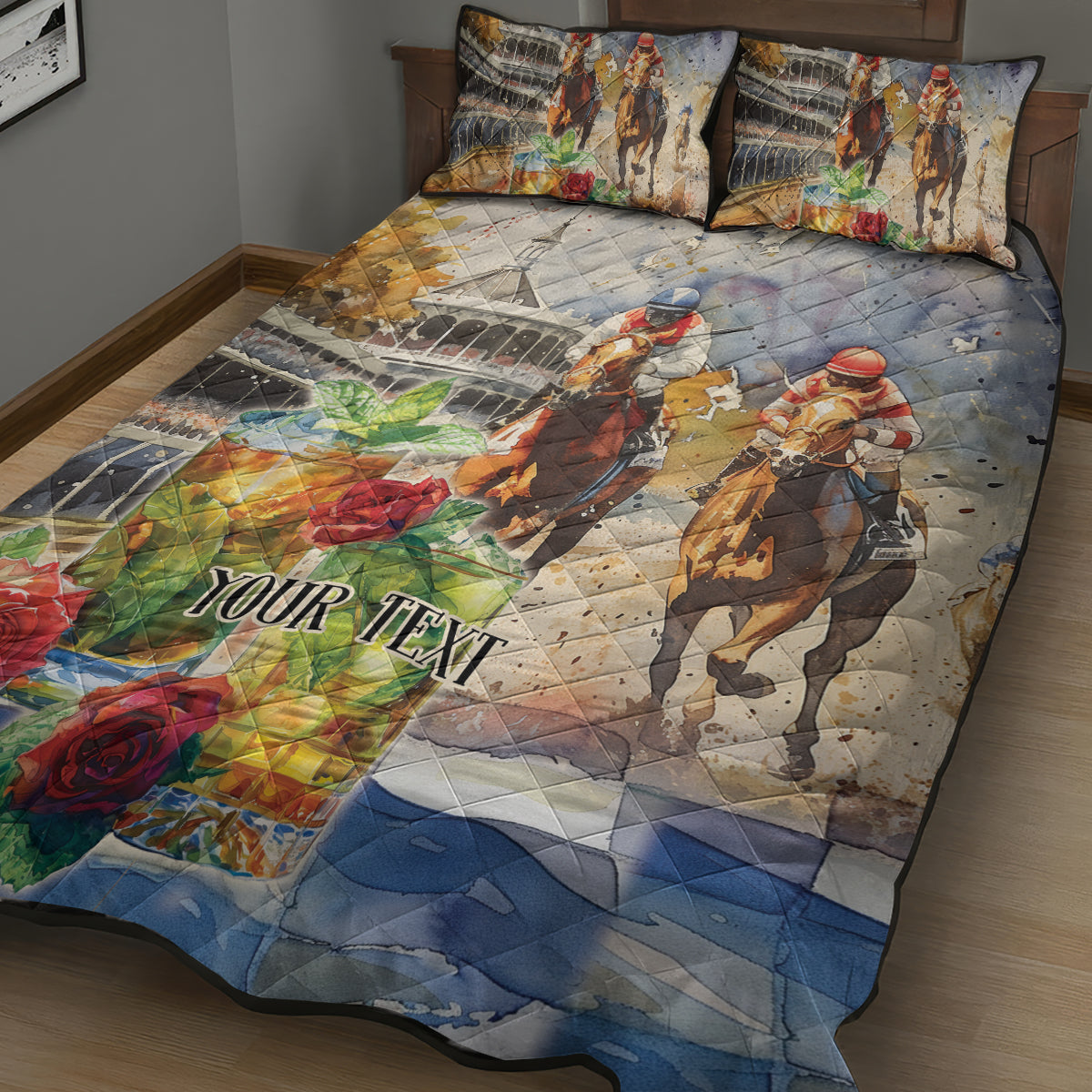 Personalized Kentucky Horse Race Quilt Bed Set With Mint Julep Cocktail - Wonder Print Shop