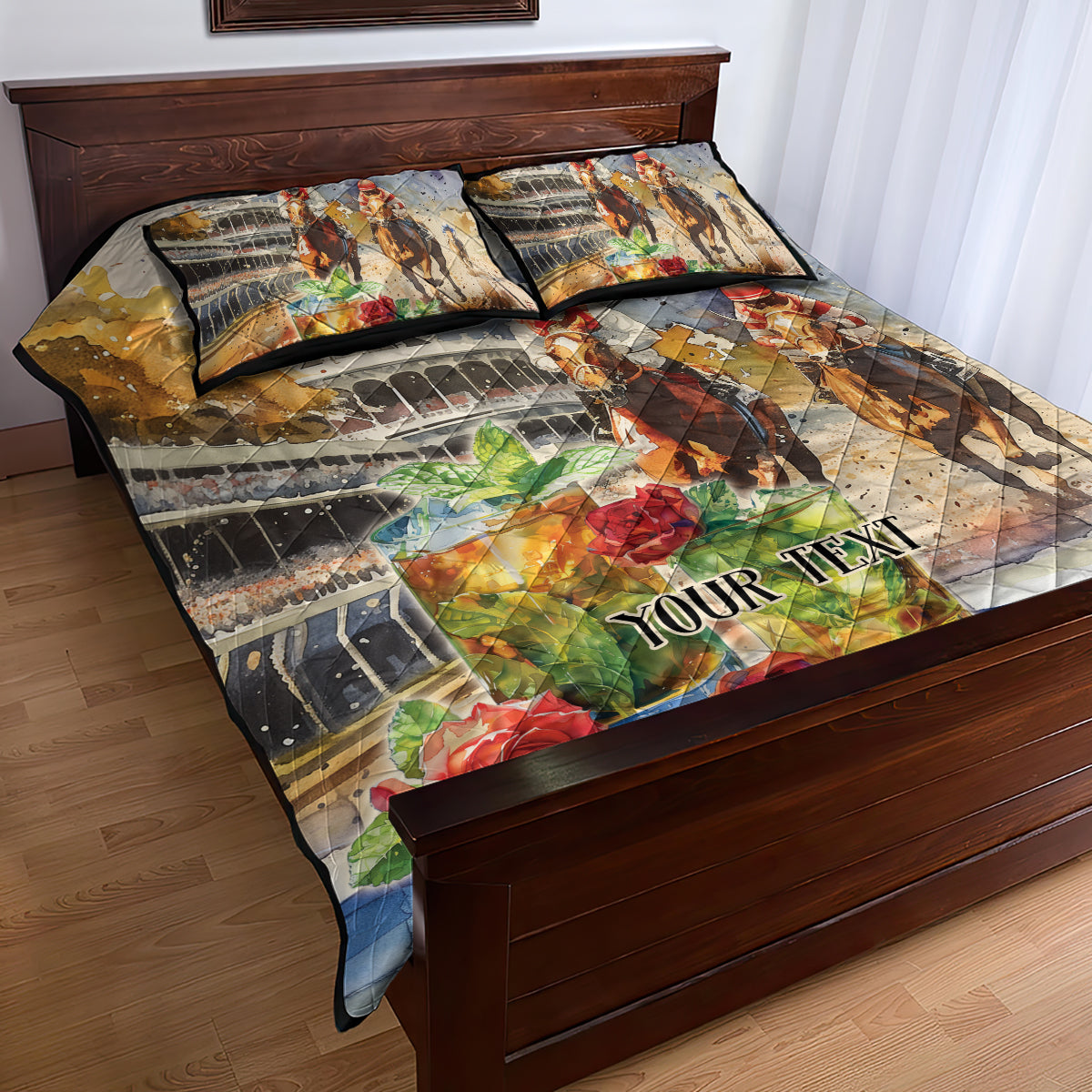 Personalized Kentucky Horse Race Quilt Bed Set With Mint Julep Cocktail - Wonder Print Shop