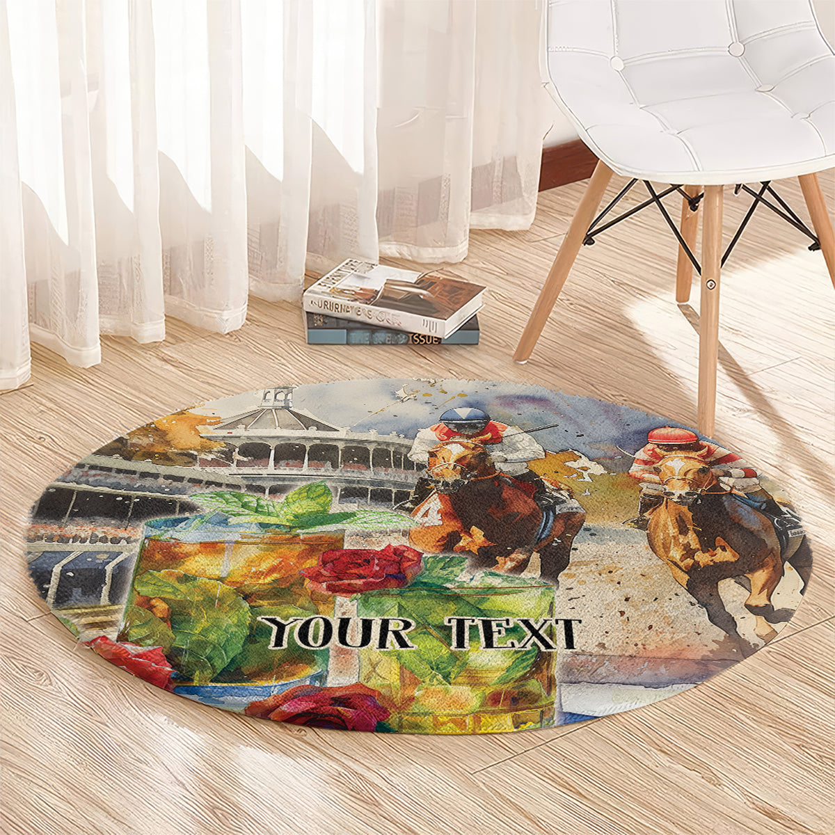 Personalized Kentucky Horse Race Round Carpet With Mint Julep Cocktail