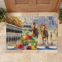 Personalized Kentucky Horse Race Rubber Doormat With Mint Julep Cocktail - Wonder Print Shop