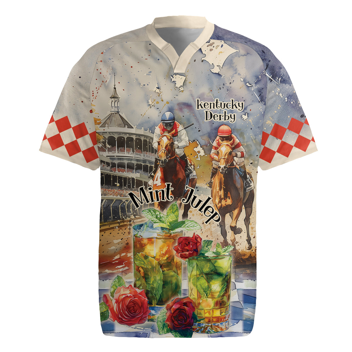 Personalized Kentucky Horse Race Rugby Jersey With Mint Julep Cocktail - Wonder Print Shop