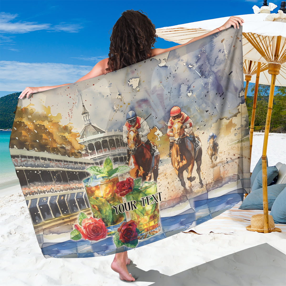 Personalized Kentucky Horse Race Sarong With Mint Julep Cocktail - Wonder Print Shop