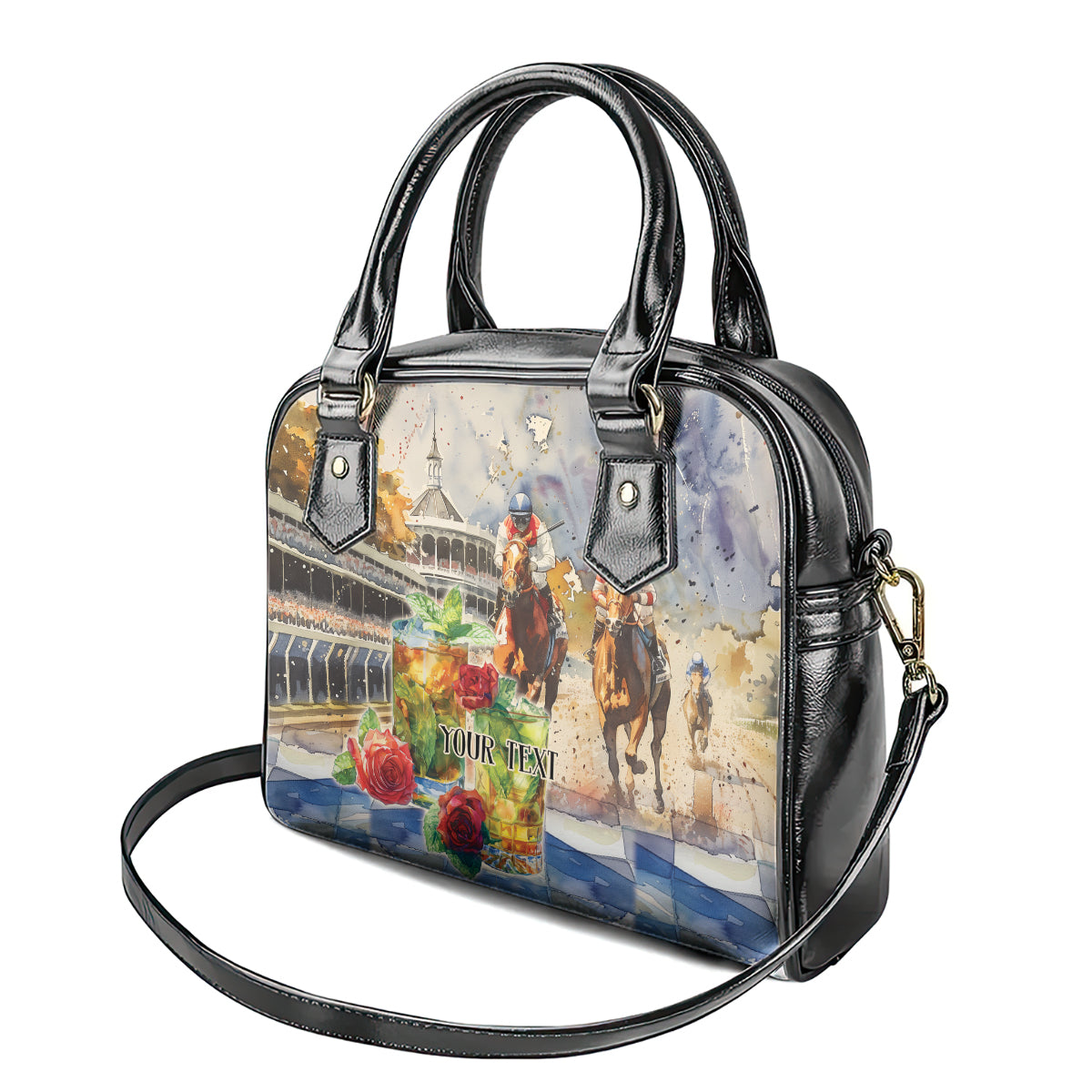 Personalized Kentucky Horse Race Shoulder Handbag With Mint Julep Cocktail
