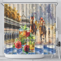 Personalized Kentucky Horse Race Shower Curtain With Mint Julep Cocktail