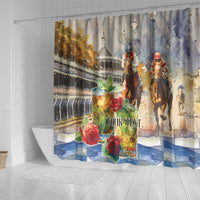 Personalized Kentucky Horse Race Shower Curtain With Mint Julep Cocktail