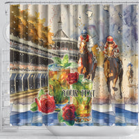 Personalized Kentucky Horse Race Shower Curtain With Mint Julep Cocktail