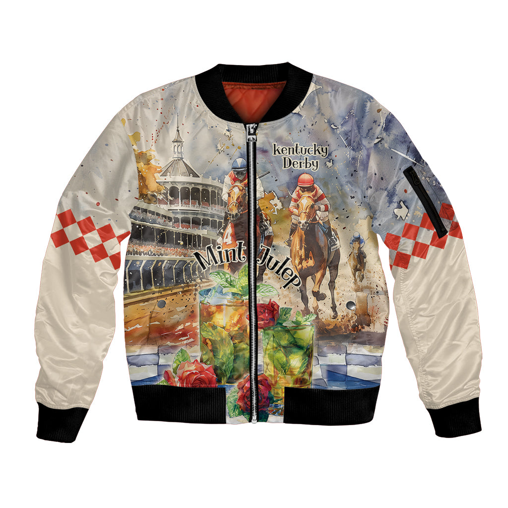 Personalized Kentucky Horse Race Sleeve Zip Bomber Jacket With Mint Julep Cocktail - Wonder Print Shop