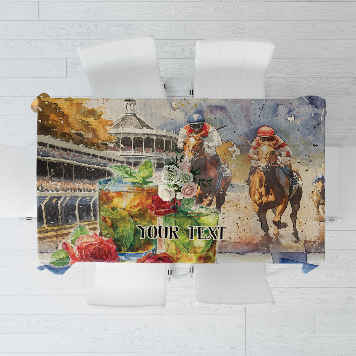 Personalized Kentucky Horse Race Tablecloth With Mint Julep Cocktail - Wonder Print Shop