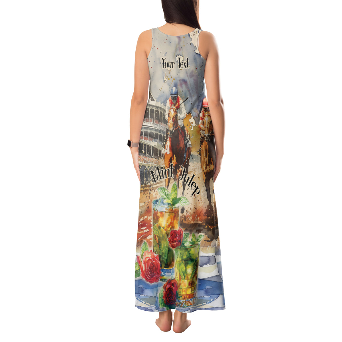 Personalized Kentucky Horse Race Tank Maxi Dress With Mint Julep Cocktail - Wonder Print Shop