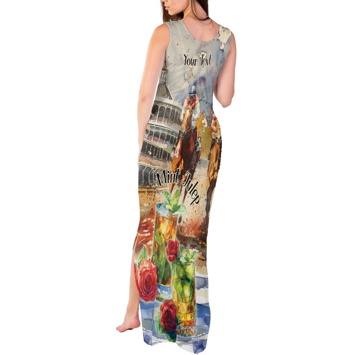 Personalized Kentucky Horse Race Tank Maxi Dress With Mint Julep Cocktail - Wonder Print Shop