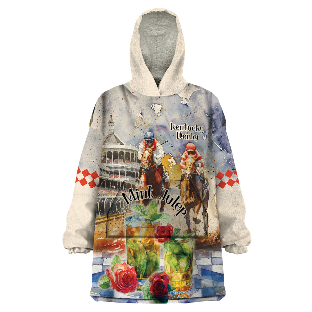 Personalized Kentucky Horse Race Wearable Blanket Hoodie With Mint Julep Cocktail