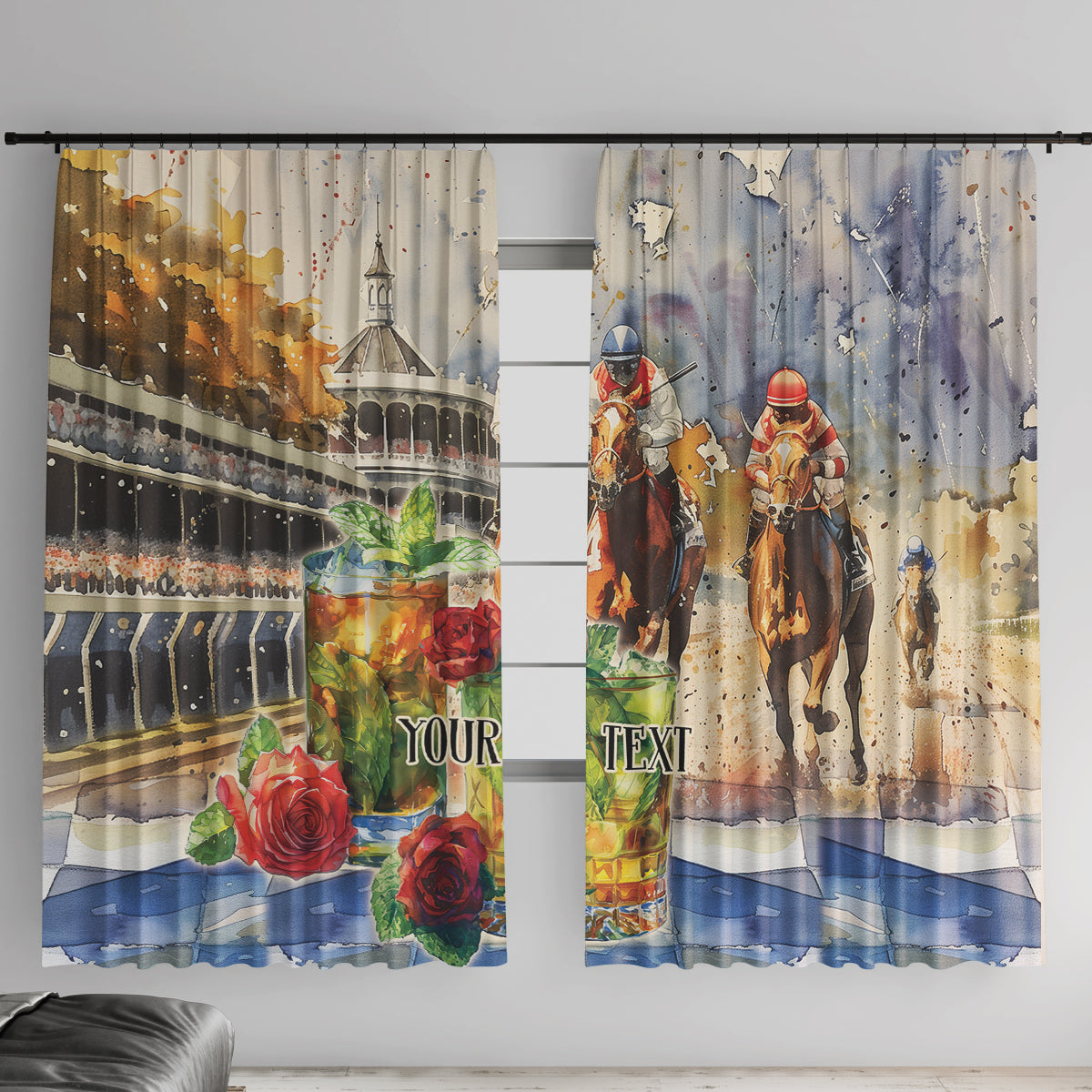 Personalized Kentucky Horse Race Window Curtain With Mint Julep Cocktail - Wonder Print Shop