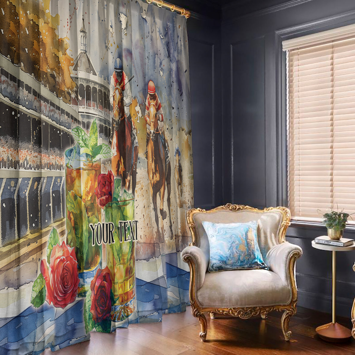 Personalized Kentucky Horse Race Window Curtain With Mint Julep Cocktail - Wonder Print Shop