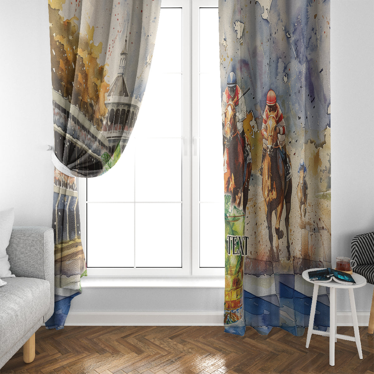 Personalized Kentucky Horse Race Window Curtain With Mint Julep Cocktail - Wonder Print Shop