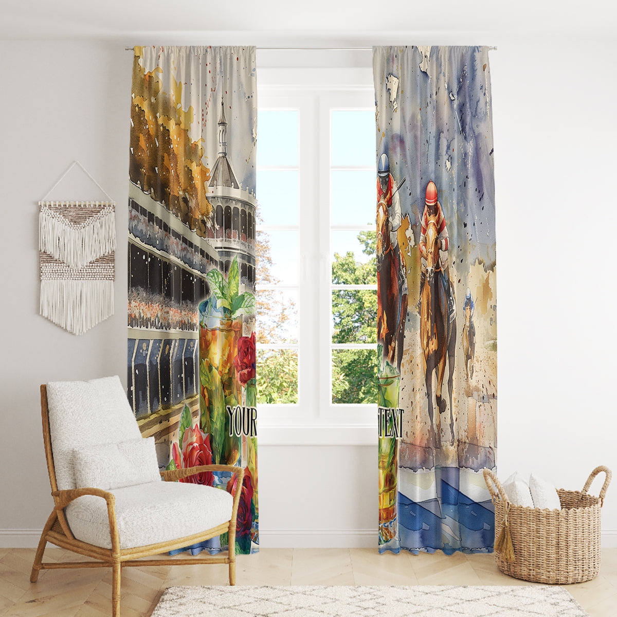 Personalized Kentucky Horse Race Window Curtain With Mint Julep Cocktail - Wonder Print Shop
