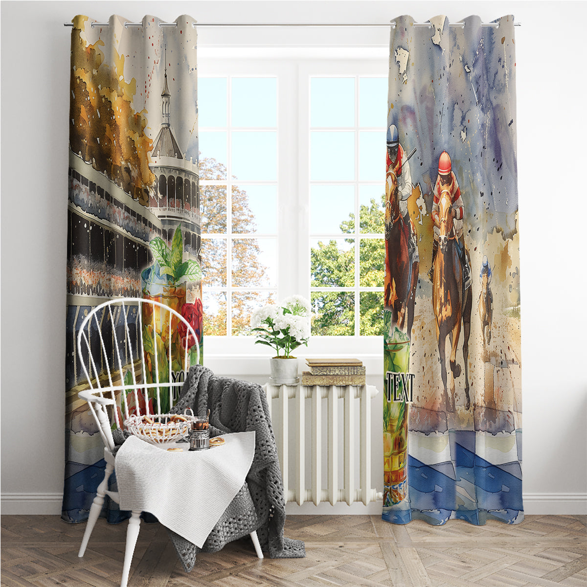 Personalized Kentucky Horse Race Window Curtain With Mint Julep Cocktail - Wonder Print Shop