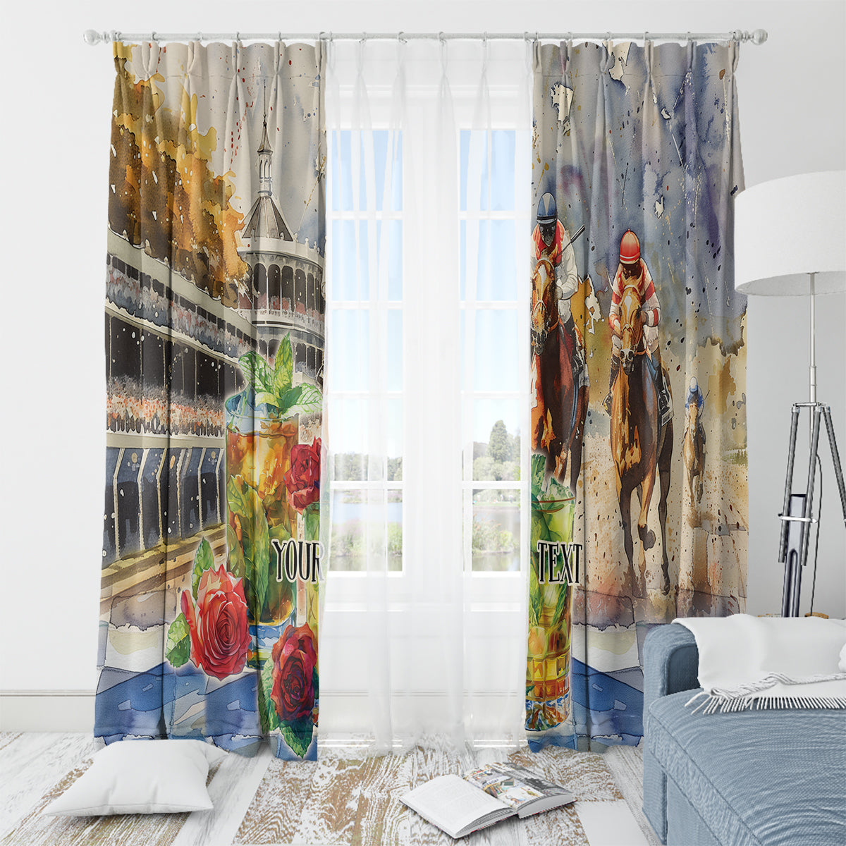 Personalized Kentucky Horse Race Window Curtain With Mint Julep Cocktail - Wonder Print Shop