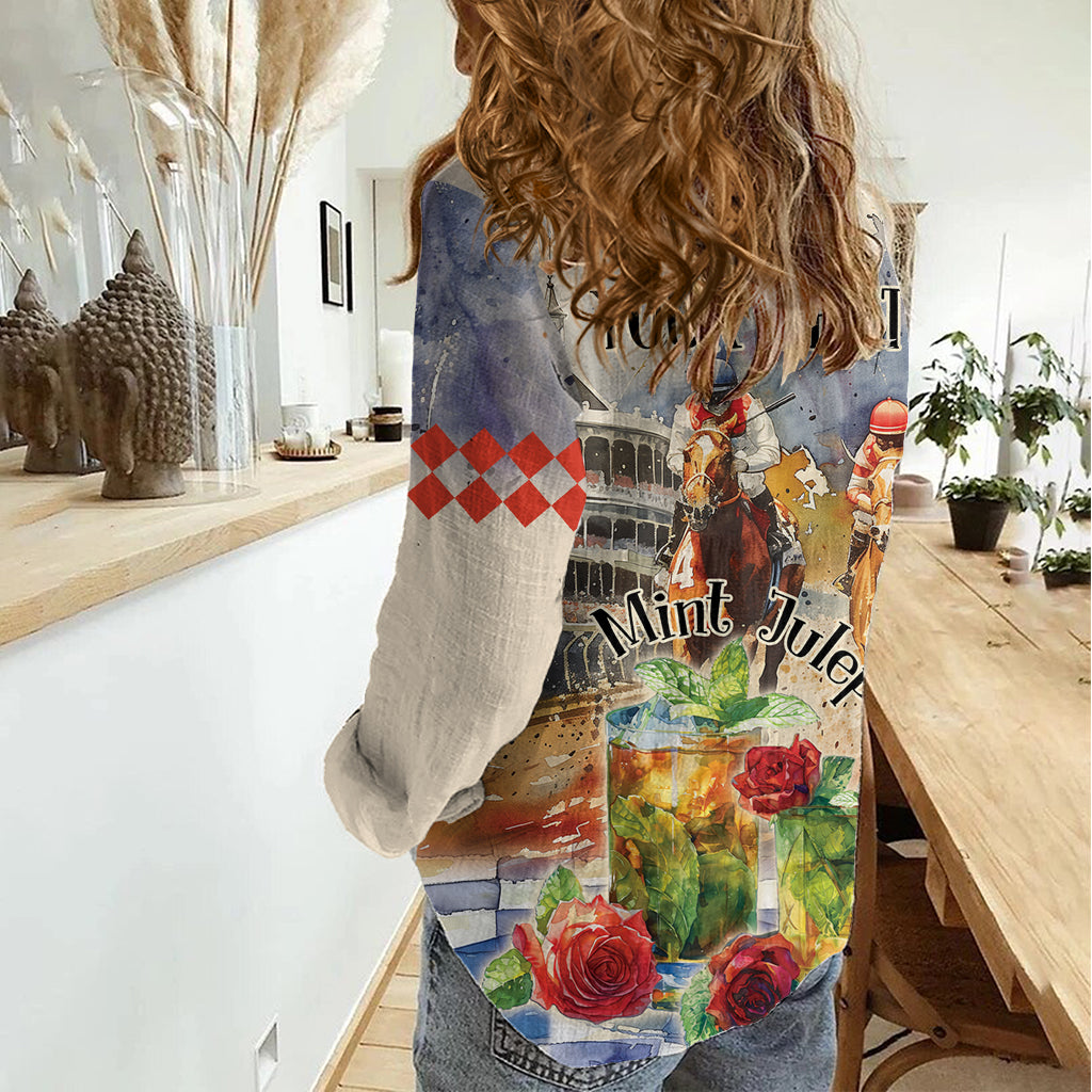 Personalized Kentucky Horse Race Women Casual Shirt With Mint Julep Cocktail - Wonder Print Shop