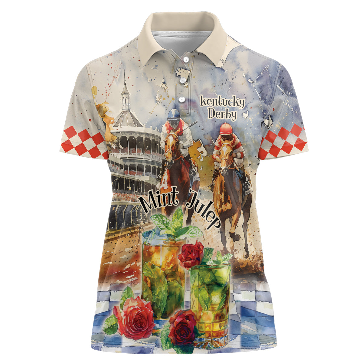 Personalized Kentucky Horse Race Women Polo Shirt With Mint Julep Cocktail - Wonder Print Shop