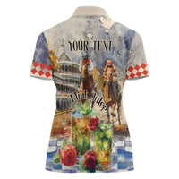 Personalized Kentucky Horse Race Women Polo Shirt With Mint Julep Cocktail - Wonder Print Shop