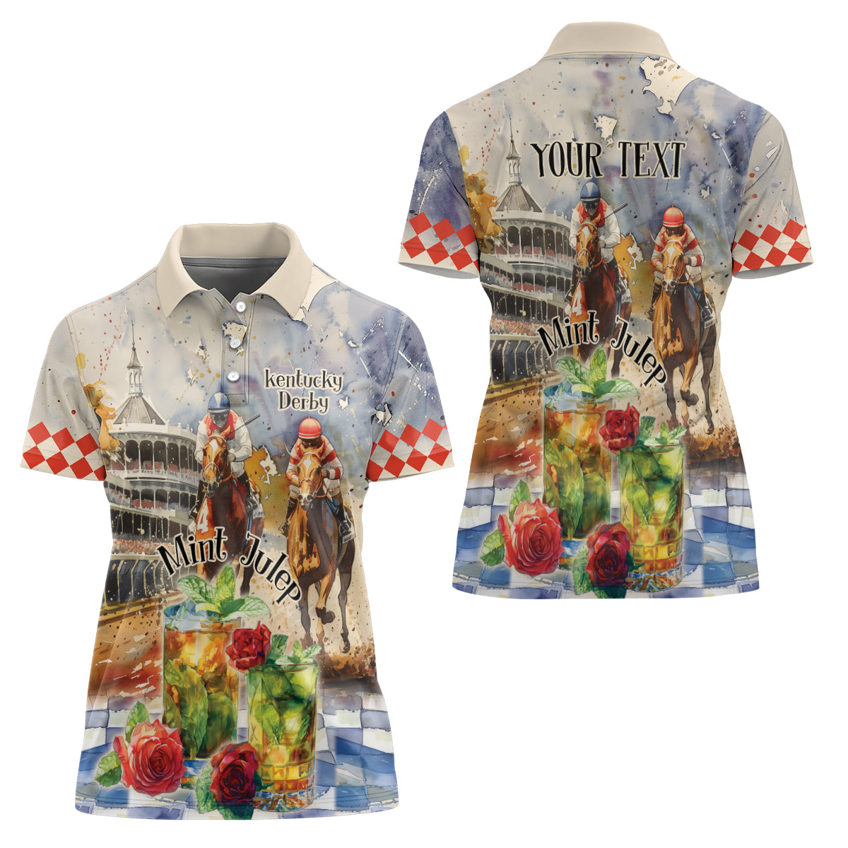 Personalized Kentucky Horse Race Women Polo Shirt With Mint Julep Cocktail - Wonder Print Shop