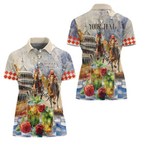 Personalized Kentucky Horse Race Women Polo Shirt With Mint Julep Cocktail - Wonder Print Shop