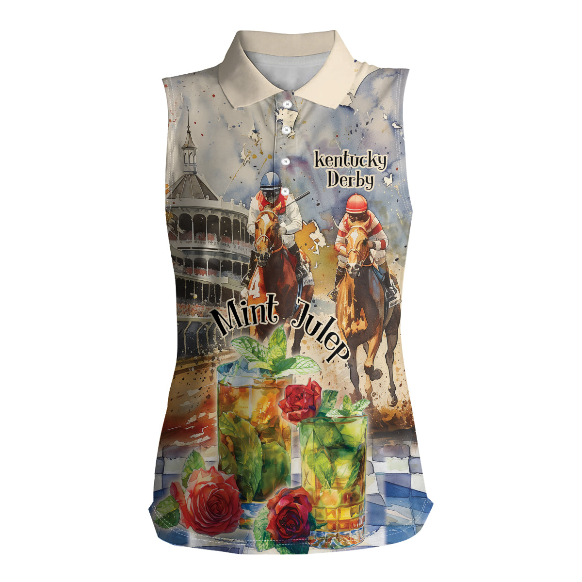 Personalized Kentucky Horse Race Women Sleeveless Polo Shirt With Mint Julep Cocktail - Wonder Print Shop