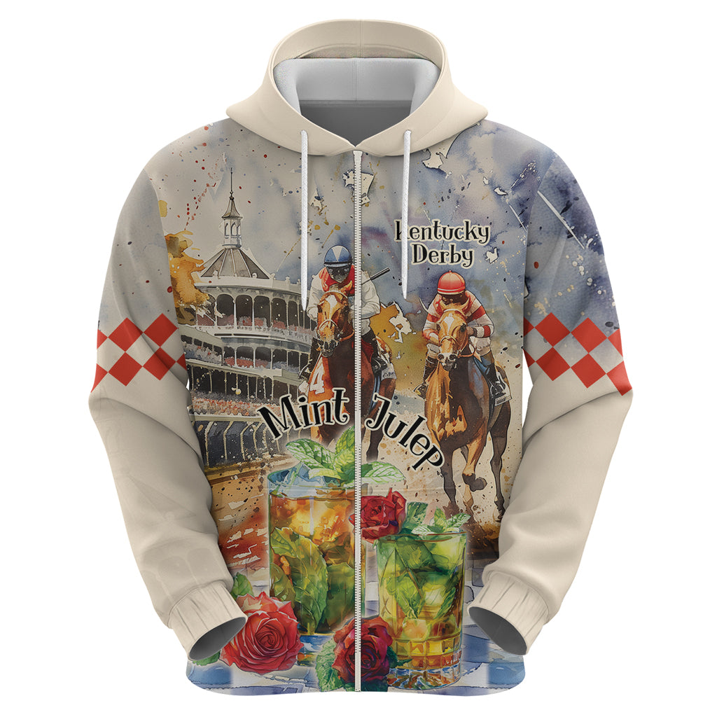 Personalized Kentucky Horse Race Zip Hoodie With Mint Julep Cocktail - Wonder Print Shop