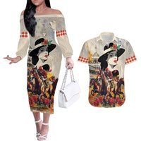 Personalized Kentucky Ladies Couples Matching Off The Shoulder Long Sleeve Dress and Hawaiian Shirt The Run For The Roses Derby LT9 - Wonder Print Shop