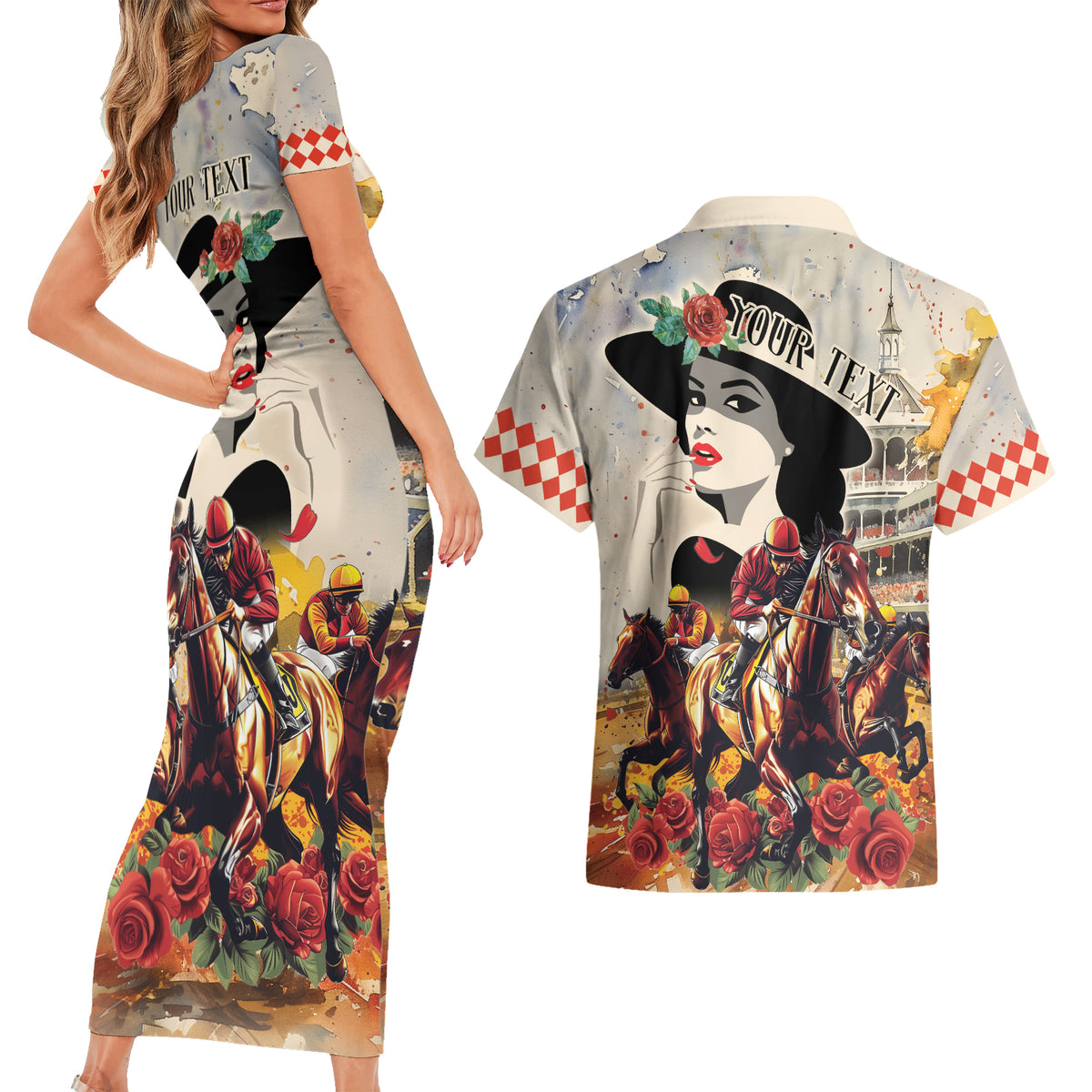 Personalized Kentucky Ladies Couples Matching Short Sleeve Bodycon Dress and Hawaiian Shirt The Run For The Roses Derby LT9 - Wonder Print Shop