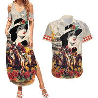 Personalized Kentucky Ladies Couples Matching Summer Maxi Dress and Hawaiian Shirt The Run For The Roses Derby LT9 - Wonder Print Shop