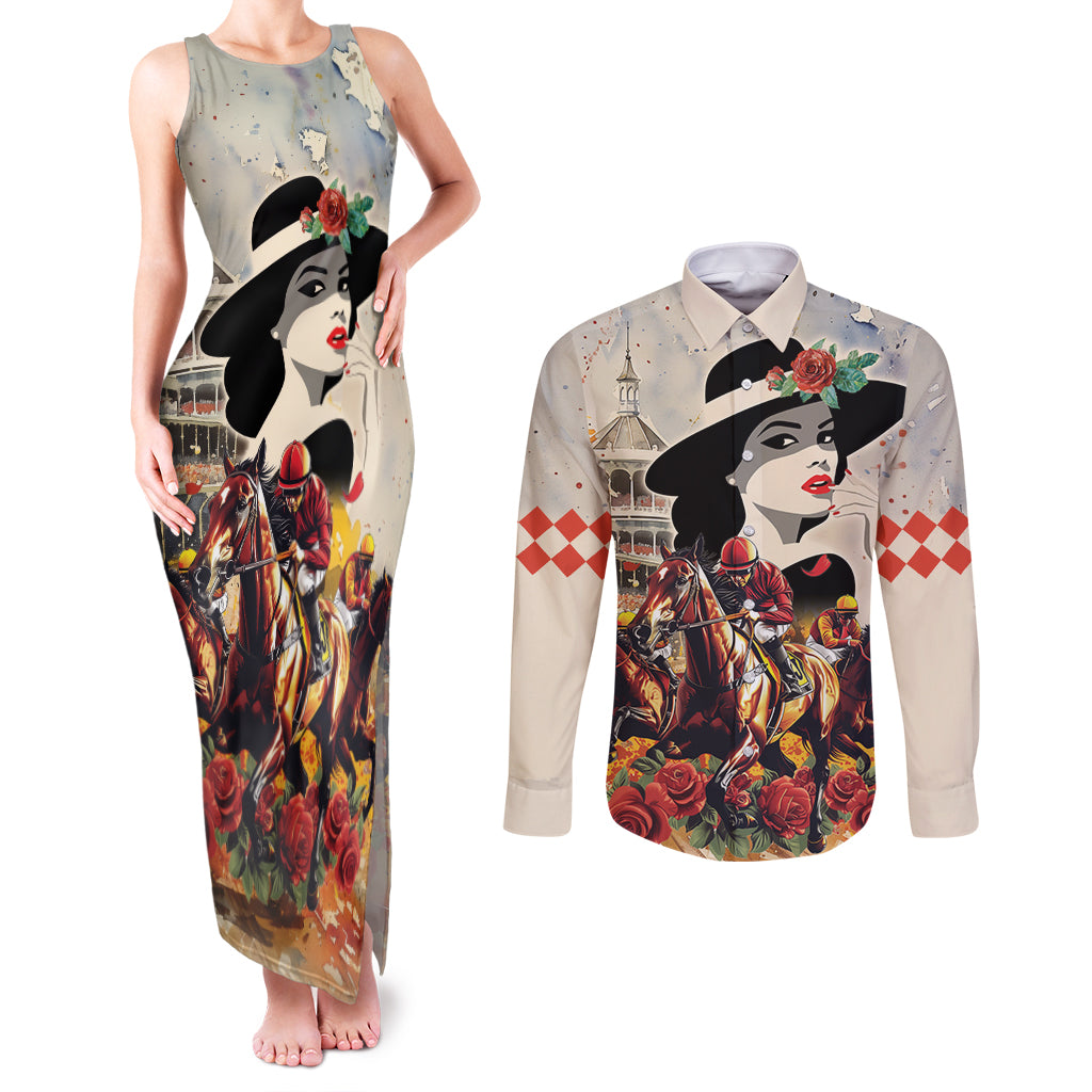 Personalized Kentucky Ladies Couples Matching Tank Maxi Dress and Long Sleeve Button Shirt The Run For The Roses Derby LT9 - Wonder Print Shop