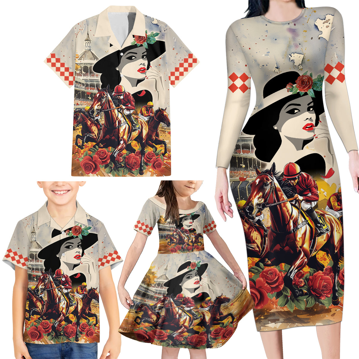 Personalized Kentucky Ladies Family Matching Long Sleeve Bodycon Dress and Hawaiian Shirt The Run For The Roses Derby LT9 - Wonder Print Shop