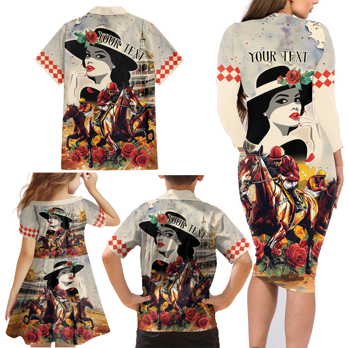 Personalized Kentucky Ladies Family Matching Long Sleeve Bodycon Dress and Hawaiian Shirt The Run For The Roses Derby LT9 - Wonder Print Shop