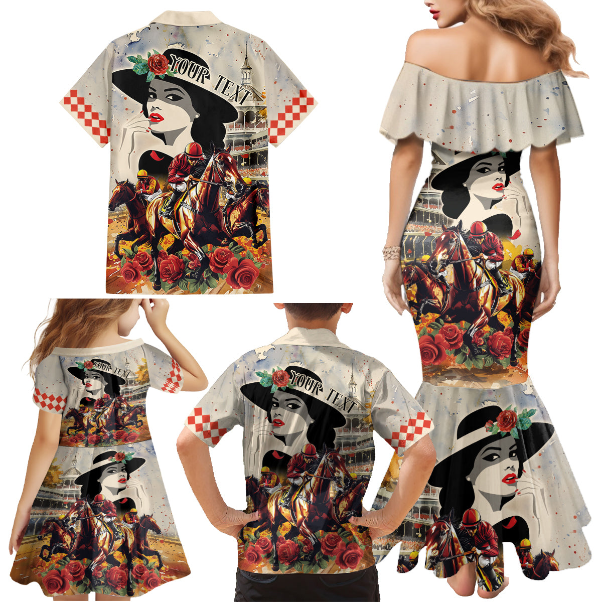 Personalized Kentucky Ladies Family Matching Mermaid Dress and Hawaiian Shirt The Run For The Roses Derby LT9 - Wonder Print Shop