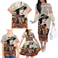 Personalized Kentucky Ladies Family Matching Off The Shoulder Long Sleeve Dress and Hawaiian Shirt The Run For The Roses Derby - Wonder Print Shop