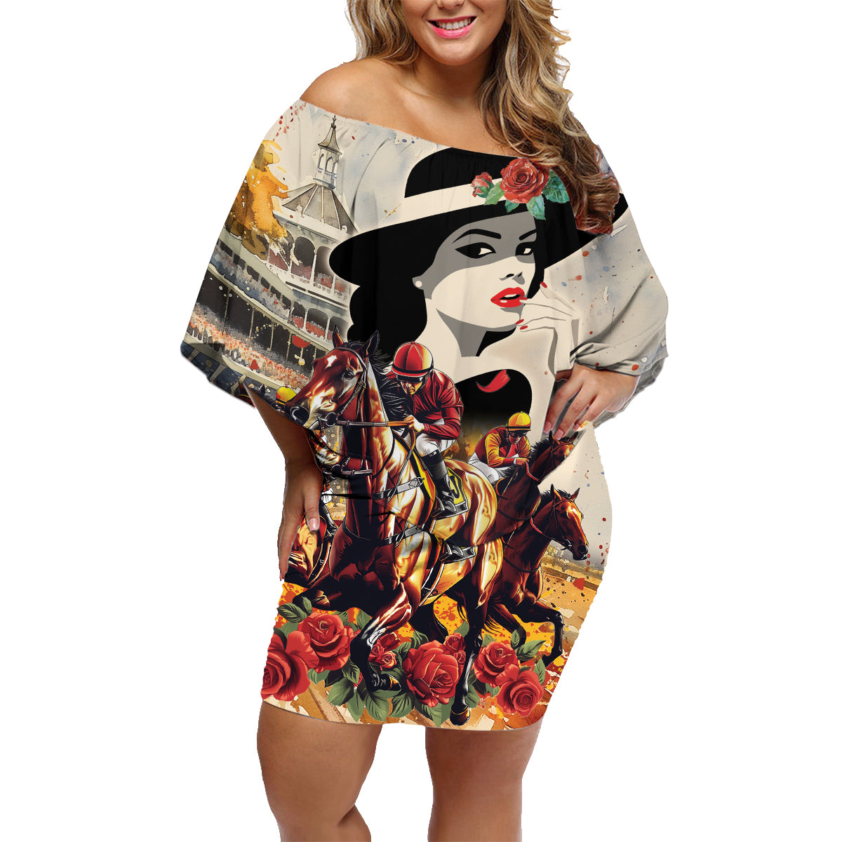 Personalized Kentucky Ladies Family Matching Off Shoulder Short Dress and Hawaiian Shirt The Run For The Roses Derby LT9 - Wonder Print Shop