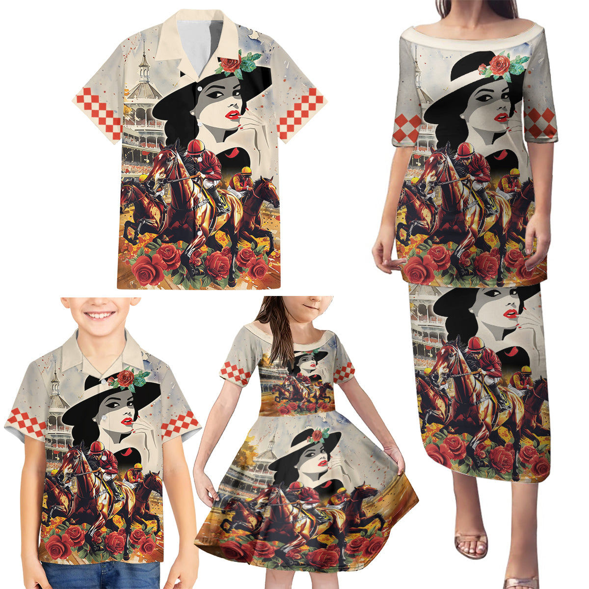 Personalized Kentucky Ladies Family Matching Puletasi and Hawaiian Shirt The Run For The Roses Derby - Wonder Print Shop
