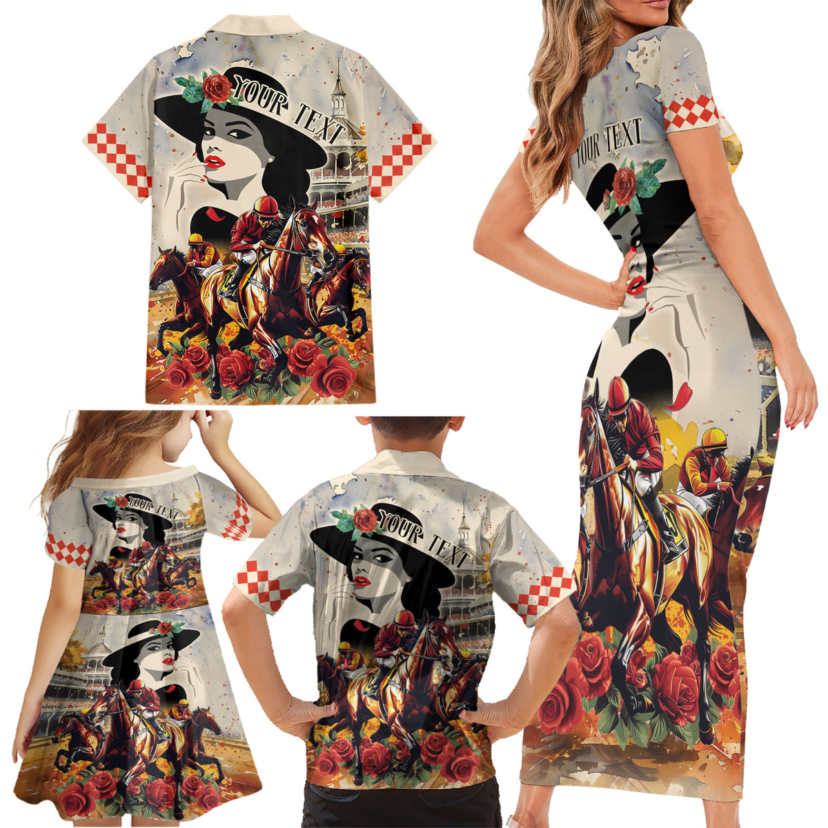 Personalized Kentucky Ladies Family Matching Short Sleeve Bodycon Dress and Hawaiian Shirt The Run For The Roses Derby - Wonder Print Shop