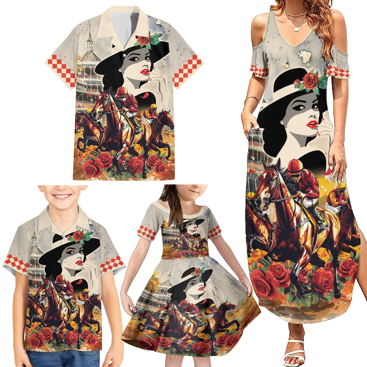 Personalized Kentucky Ladies Family Matching Summer Maxi Dress and Hawaiian Shirt The Run For The Roses Derby - Wonder Print Shop
