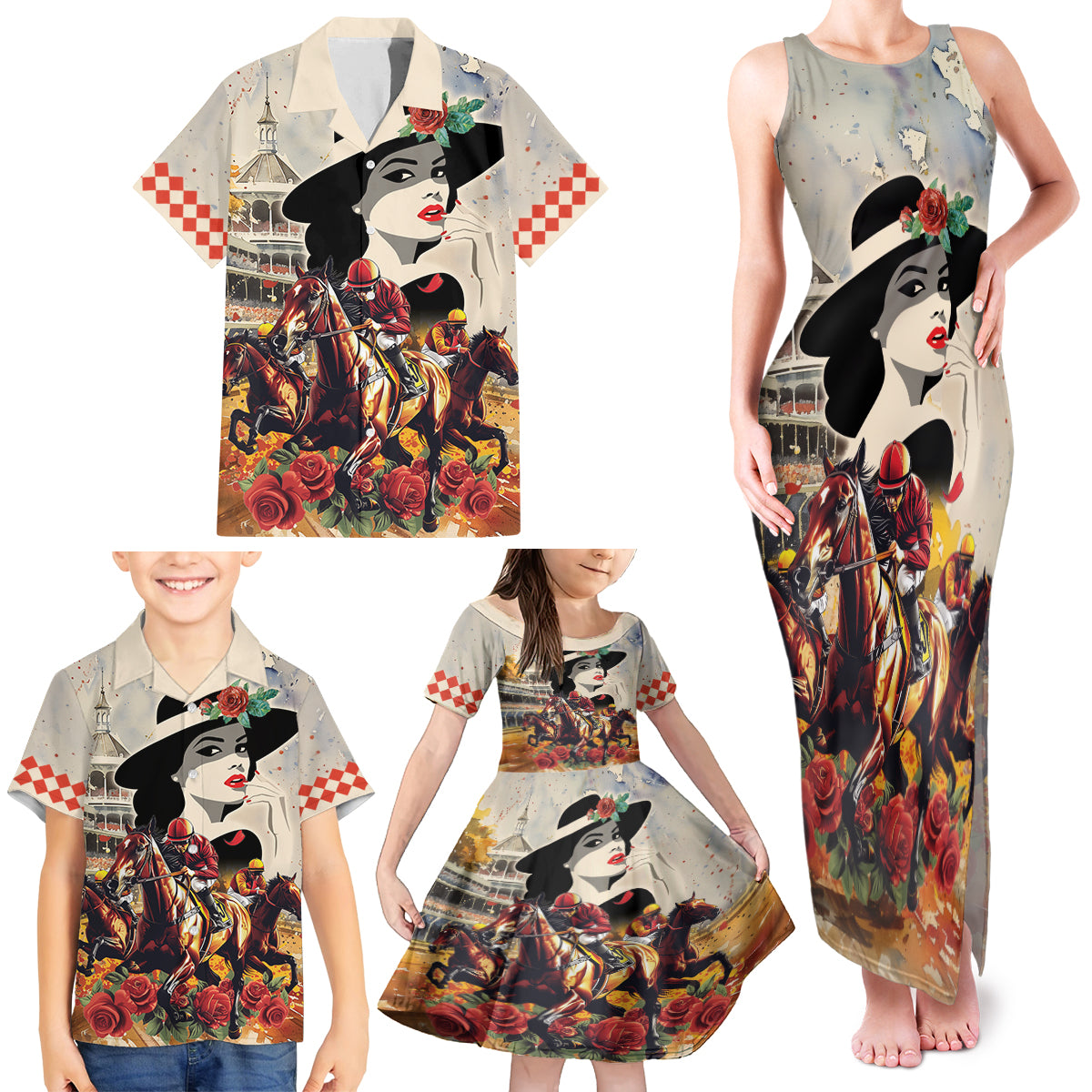 Personalized Kentucky Ladies Family Matching Tank Maxi Dress and Hawaiian Shirt The Run For The Roses Derby - Wonder Print Shop