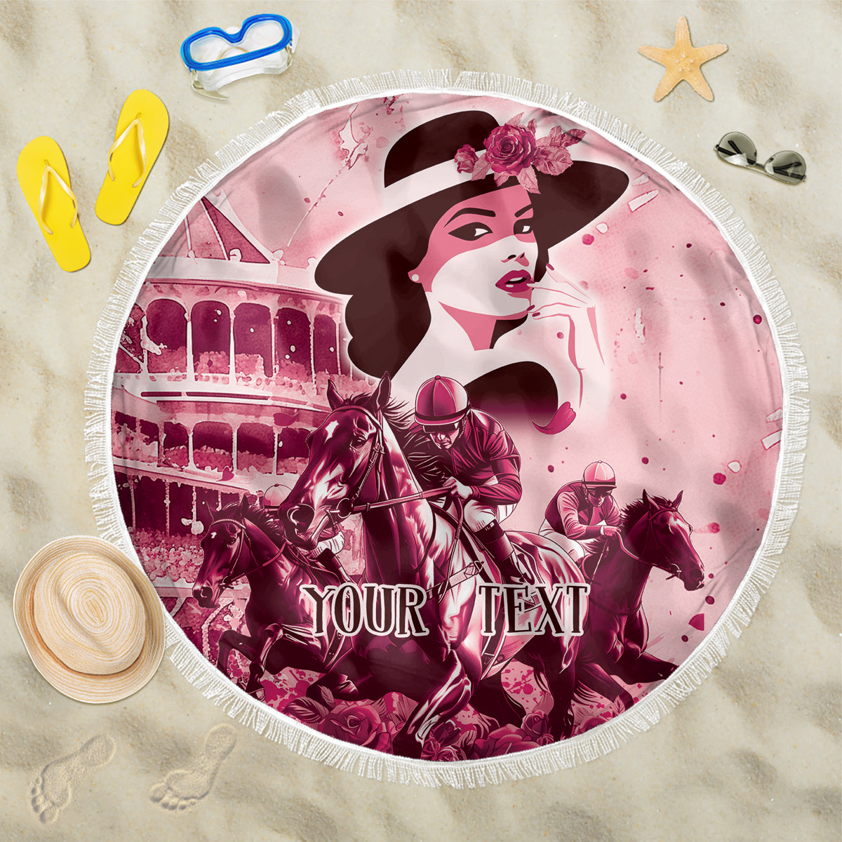 Personalized Kentucky Ladies Beach Blanket The Run For The Roses Derby - Pink Out LT9 - Wonder Print Shop